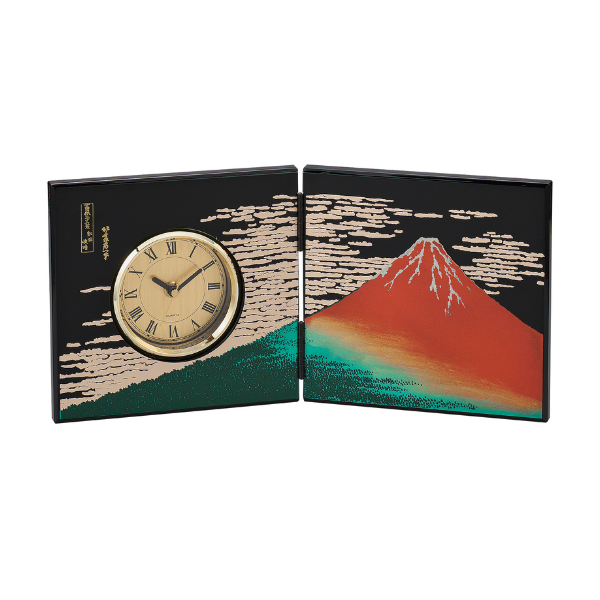 山中漆器　屏風時計　赤富士(Ｂ)　中