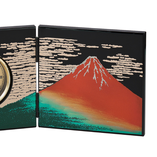 山中漆器　屏風時計　赤富士(Ｂ)　中