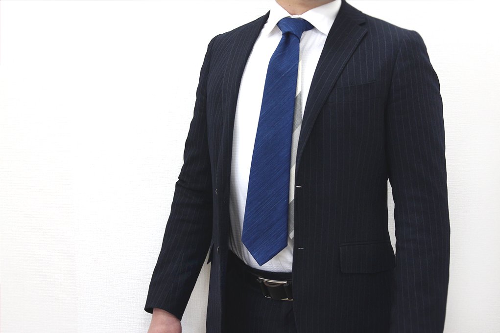 日本の織物ネクタイ 藍染　上田紬