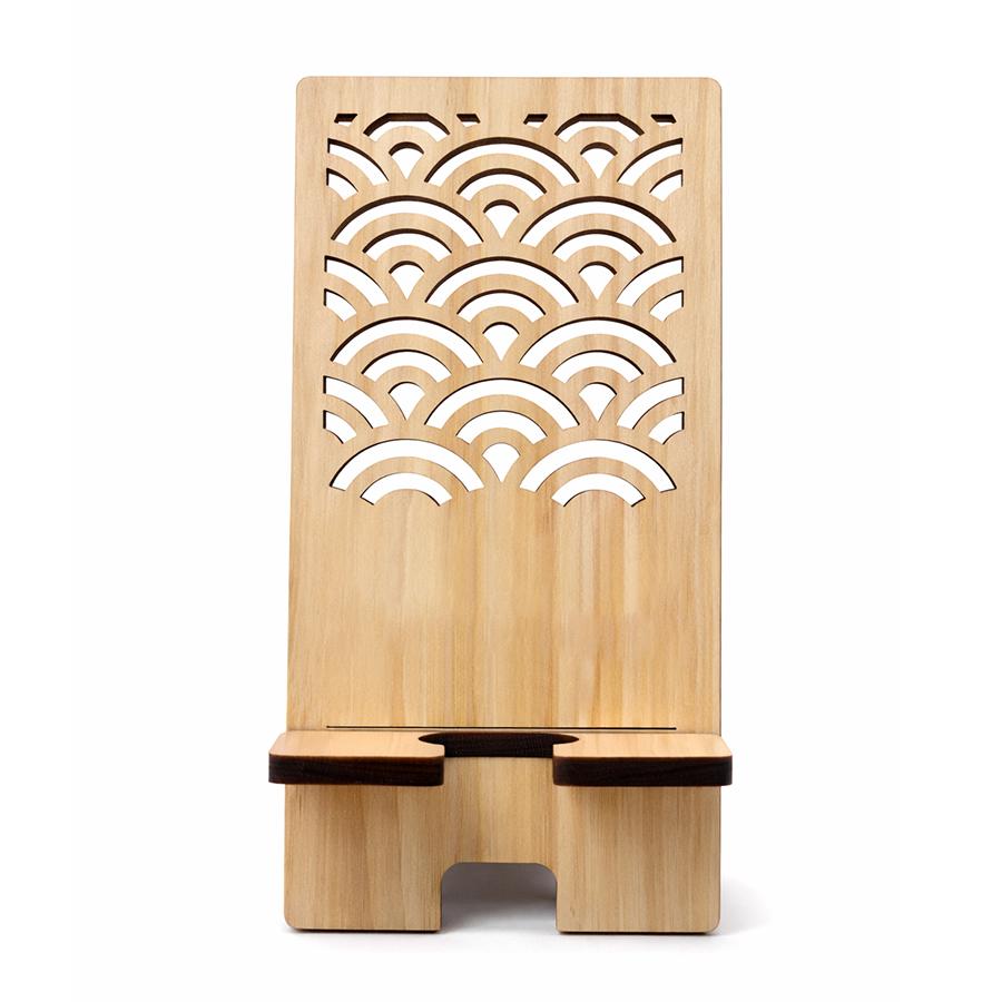 ひのき伝統文様スマホスタンド 青海波